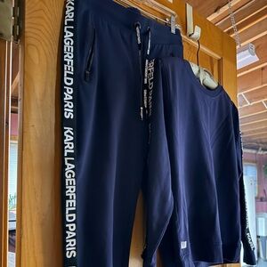 Karl Lagerfeld navy blue jogger top a size. Small bottoms are extra small.